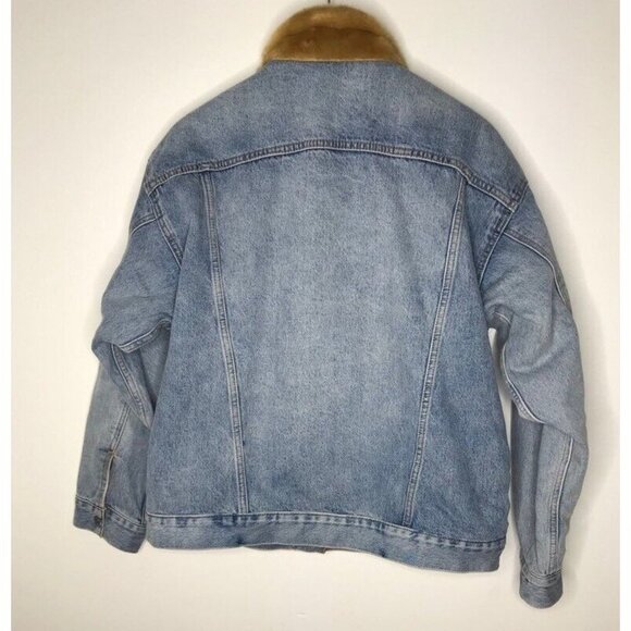Levis Women Kara Jacket Blue Faux Fur Lined Pockets 100% Cotton‎ Vintage Sz L - Picture 4 of 9